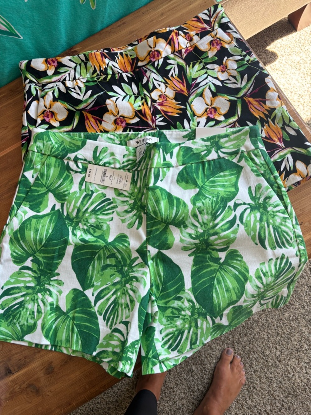 2 pairs...White House Black Market Green Leaf Print Shorts